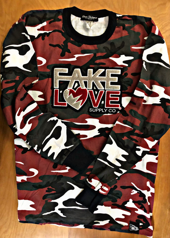FAKE LOVE LONG SLEEVE CAMO SHIRT DON FARENO SUPPLY CLOTHING COMPANY LLC